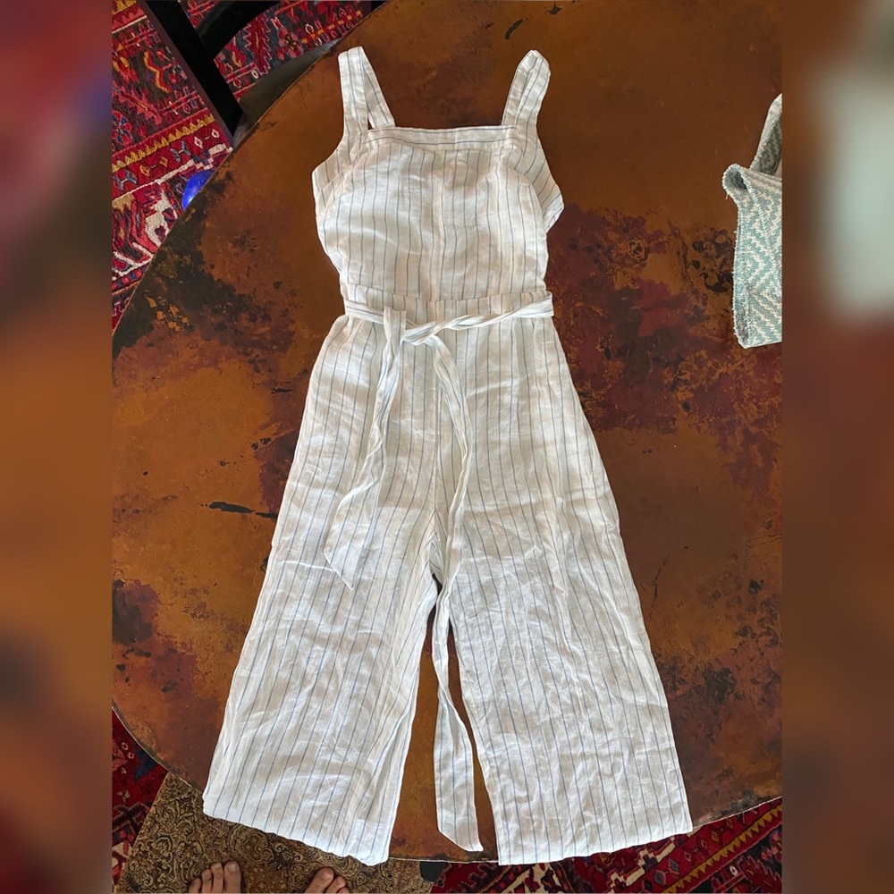 White Stripe Cropped Jumpsuit
